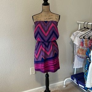 Express brand strapless mini dress in bright pink and purple size large.